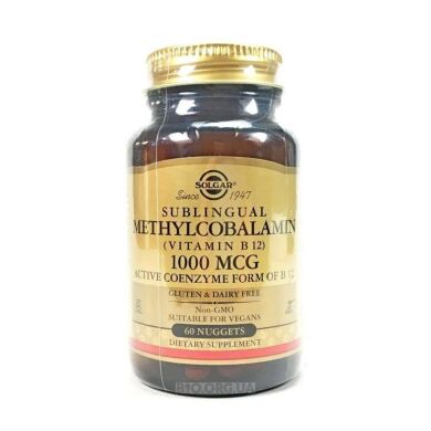 ВИТАМИН В12 (МЕТИЛКОБАЛАМИН), VITAMIN B12, SOLGAR, СУБЛИНГВАЛЬНЫЙ, 1000 МКГ, 60 ТАБЛЕТОК