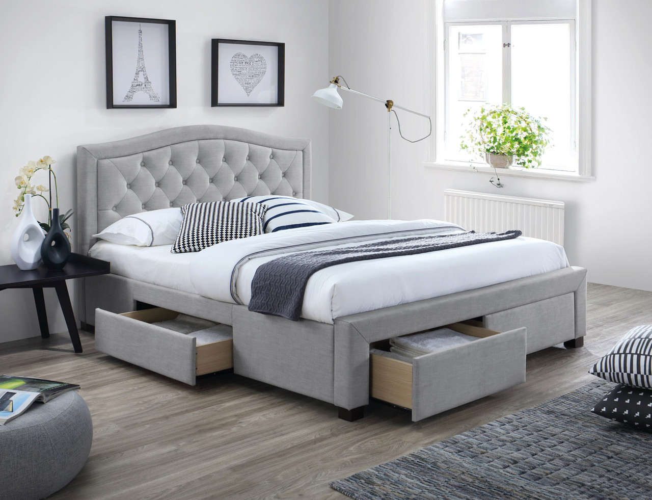 Кровать двуспальная Signal Electra 160*200 с ящиками внизу из ткани светло серая Польша