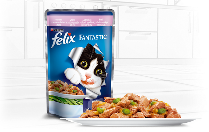 Влажный корм для кошек Felix Fantastic ( Феликс Фантастик ) 100 гр с лососем в желе, пауч .