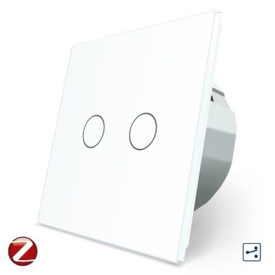 Сенсорный проходной Wi-Fi выключатель Livolo ZigBee 2 канала белый стекло (VL-C702SZ-11)