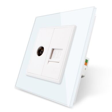Компьютерная розетка RJ-45 ТВ розетка Livolo белый стекло (VL-C791VC-11)