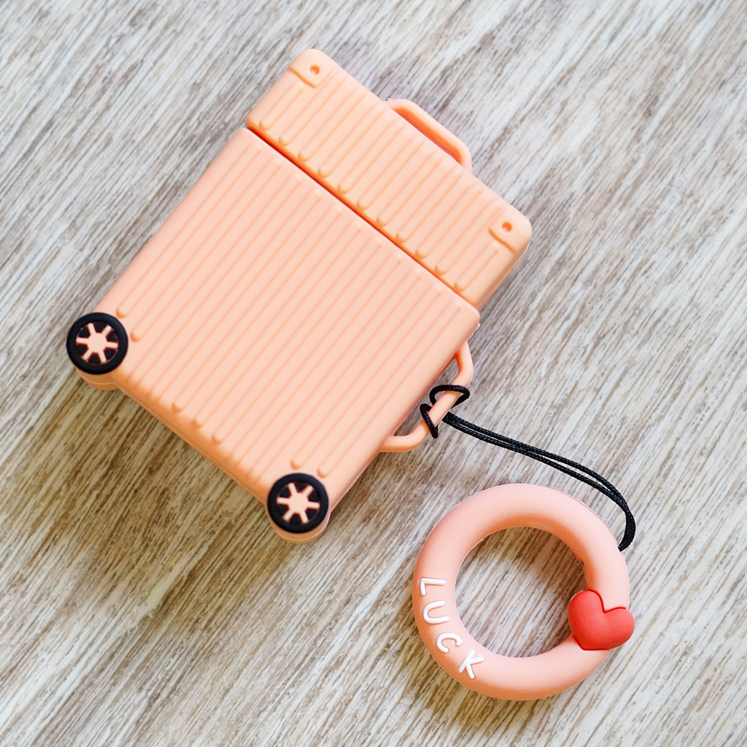 Силиконовый чехол для Apple AirPods (чехол+брелок) (coral&amp;orange suitcase)