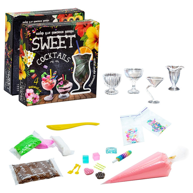 Набор для детского декора «Sweet Cocktails» (5+, тесто 3 цвета, стаканчики, аксессуары, рус.)