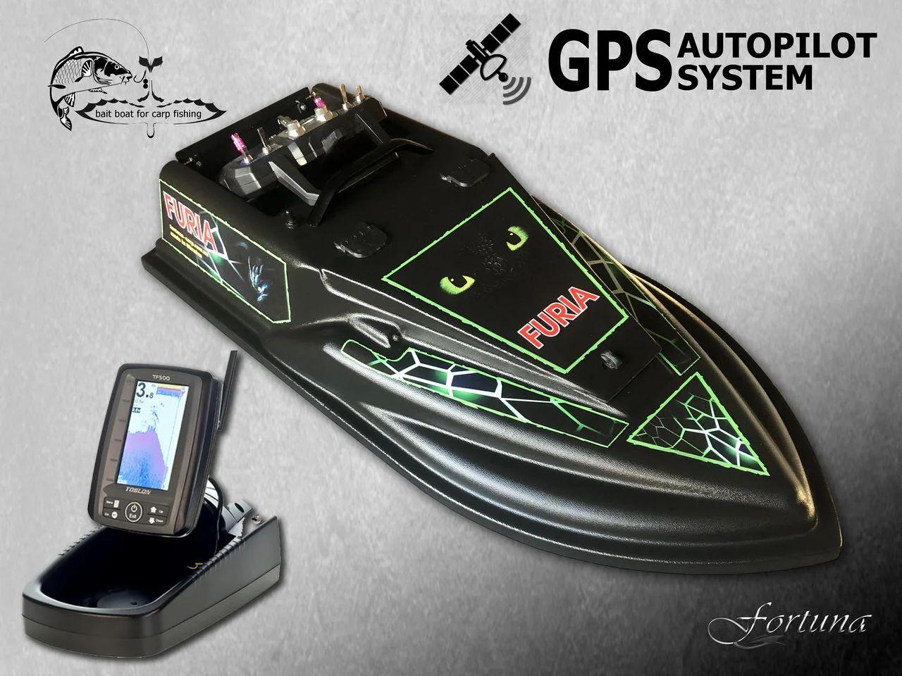 Прикормочный кораблик Фурия с эхолотом Toslon TF500, GPS 8 точек, сумка