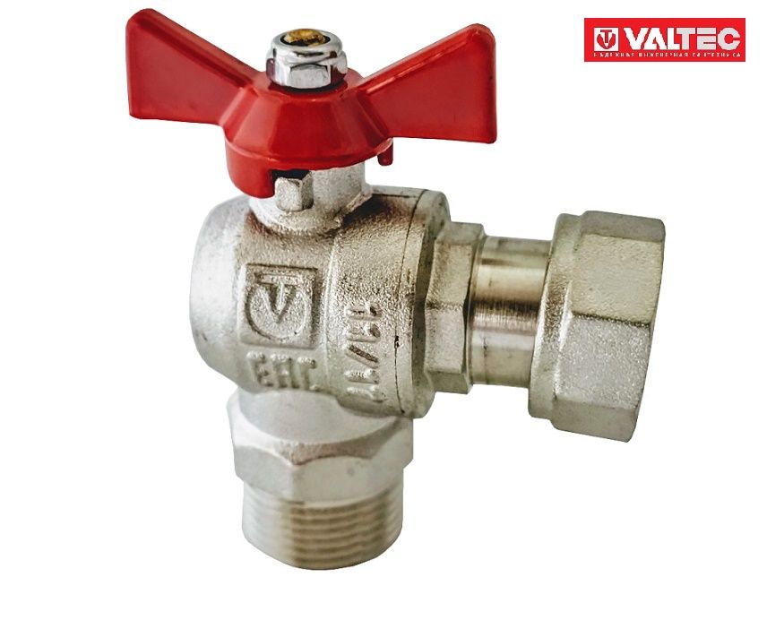 Кран шаровый, угловой 1/2" с накидной гайкой, с наружной резьбой, VALTEC