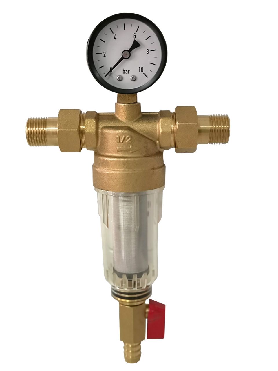 Фильтр промывной 1/2", cо штуцерами, для холодной воды,стекло, (KR 88044) HAZER