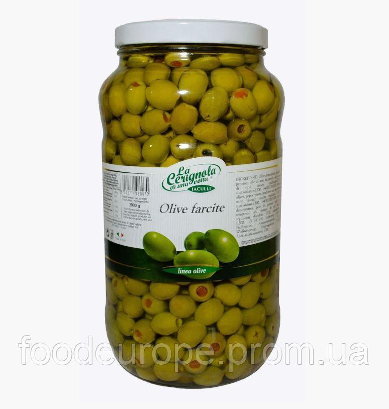 Итальянские оливки без косточки фаршированные перцем LA CERIGNOLA 2,9кг