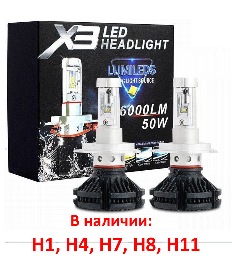 Светодиодные лампы Led X3 - H1 H4 H7 H8 H11 автолампы светодиодные