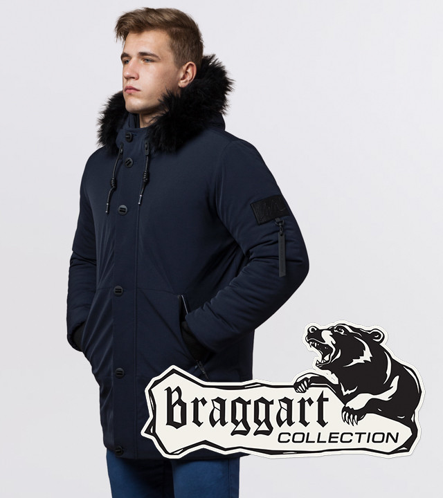 Braggart Black Diamond 9842 | Зимняя теплая куртка темно-синяя р. 48 50