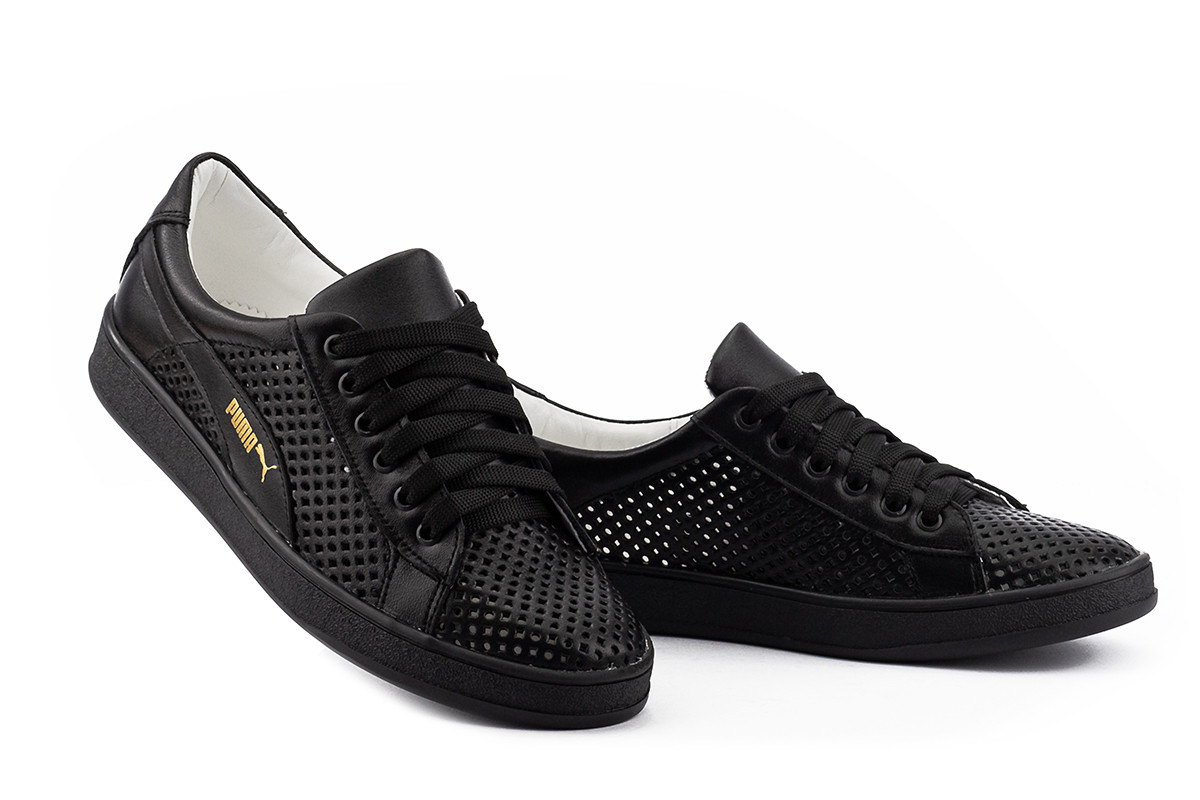 Жіночі кеди шкіряні літні чорні Yuves 10 Black Перфорація р. 32 33 34 35 36 37 38 39 40 41