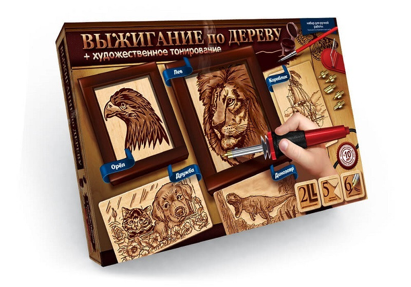 Набор для творчества Выжигание по дереву, 5 заготовок с рисунками, Danko Toys