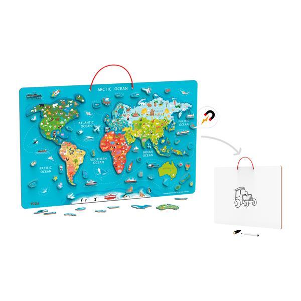 Пазл магнитный Viga Toys Карта мира с маркерной доской (44508)