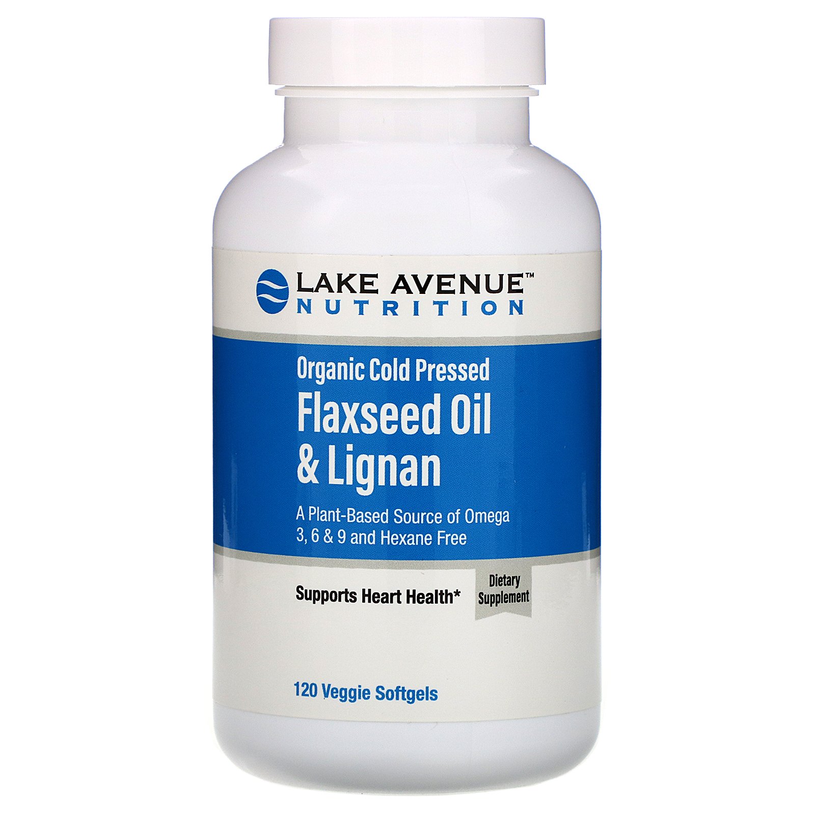 Lake Avenue Nutrition, Organic Cold Pressed Flaxseed Oil &amp; Lignan, Hexane Free, 120 Veggie Softgels