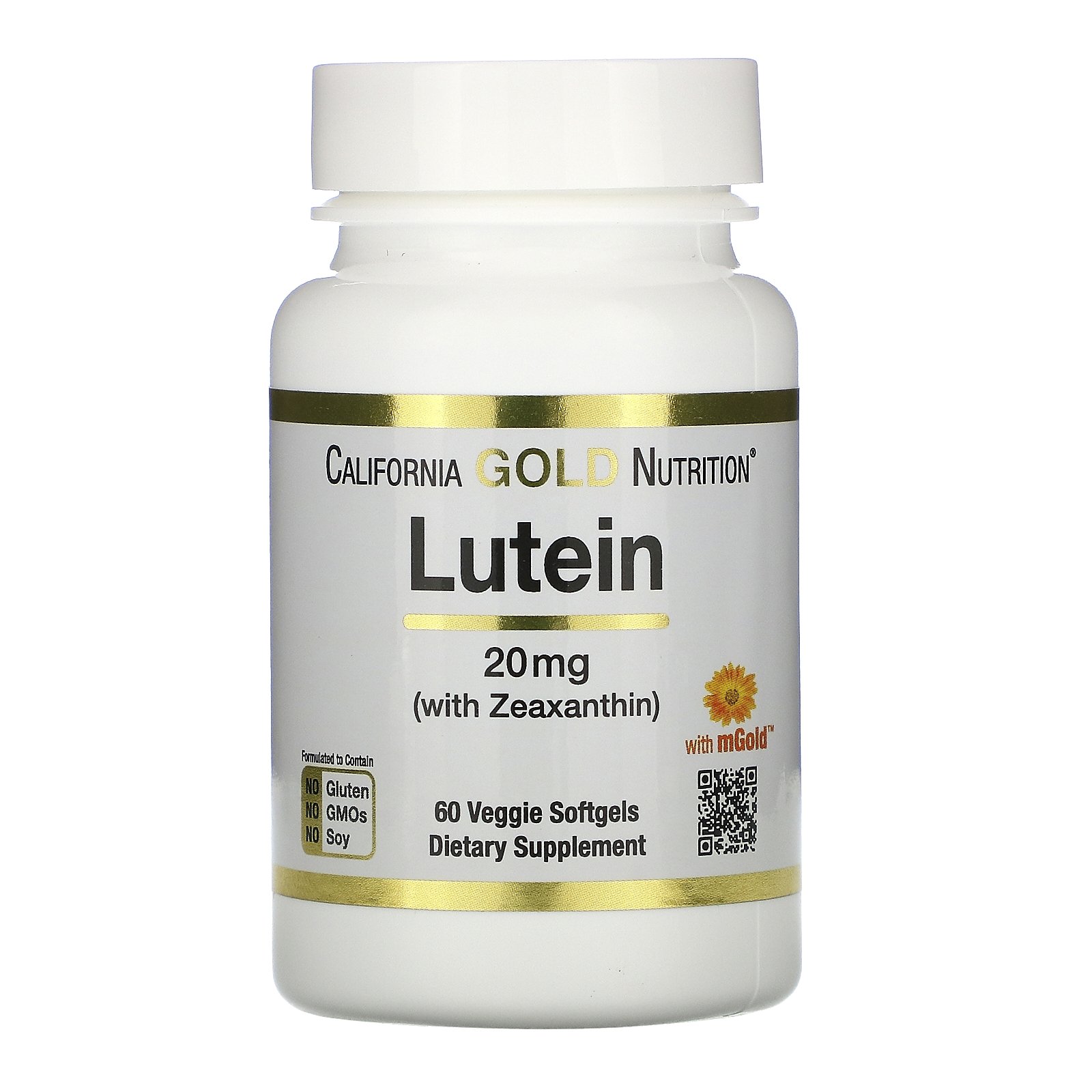 California Gold Nutrition, Lutein with Zeaxanthin, 20 mg, 60 Veggie Softgels