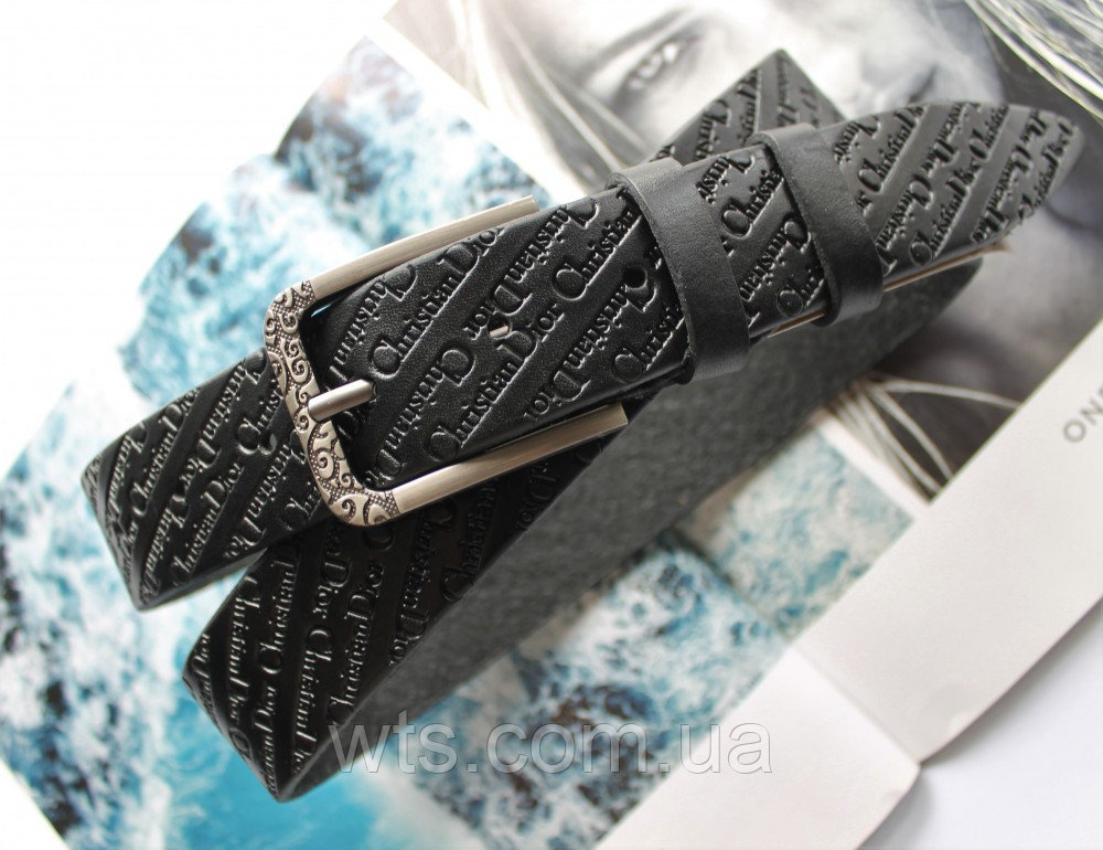 Женский кожаный ремень с тиснением Dior black