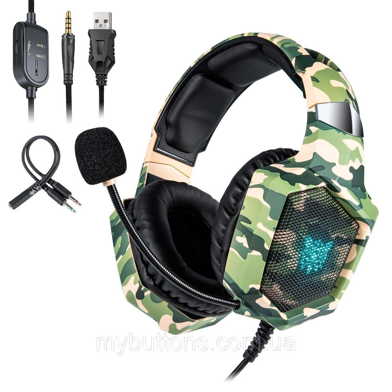 Игровые наушники ONIKUMA Gaming with 7 colours LED K8 Green Camo