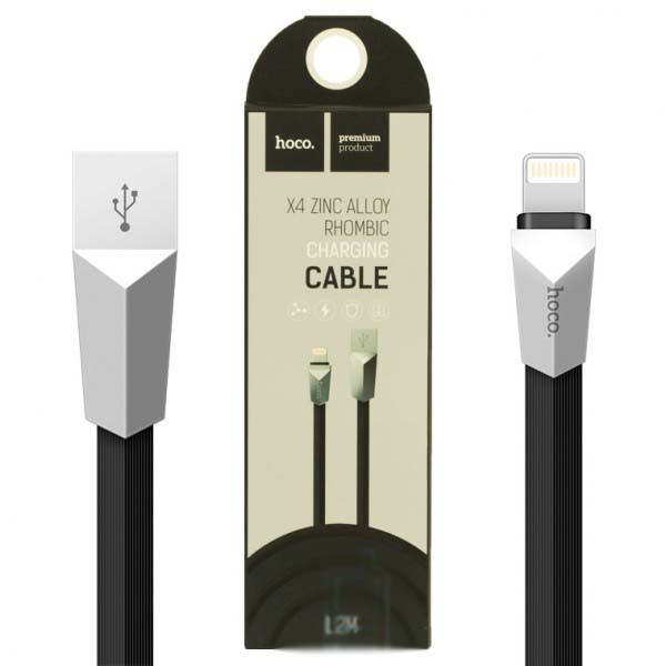 Кабель USB Apple Hoco X4 Zinc Alloy Rhombic Apple Lightning 1.2m Черный