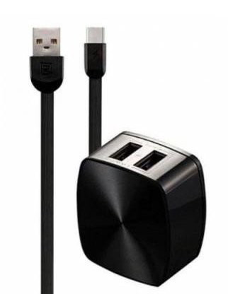 Зарядное устройство Remax RP-U215a 2.4A 2USB + кабель Type-C 220V Черный (евровилка)