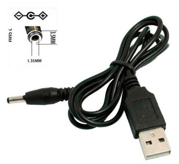 Шнур питания от USB на 3.5x1.35 для фонариков и колонок 1m Черный