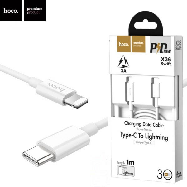 Combo кабель Hoco X36 Swift PD” Type-C to Apple Lightning 1m Белый