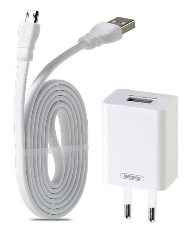 Зарядное устройство Remax RP-U14m Traveller 2.4A 1USB + кабель micro-USB 220V Белый (евровилка)