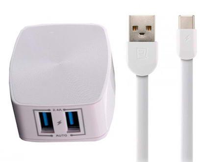 Зарядное устройство Remax RP-U215a 2.4A 2USB + кабель Type-C 220V Белый (евровилка)