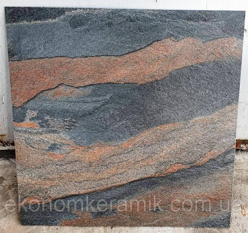 Lava Slate Structure 600х600 мм Антискользящая керамогранитная плитка для пола, фасада, Лофт Темный Гранит