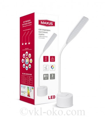 Умная лампа MAXUS DKL 8W (радужный спектр, батарея, димминг) белая