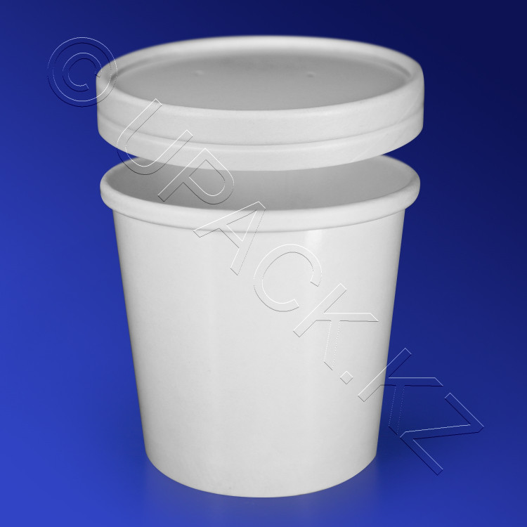 Супница белая/ламинир 340мл ECOSOUP d7см h8,5см с крышкой картон 12W