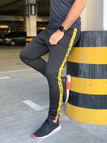 Мужские Утеплённые штаны Off White Yellow Stripe Черные
