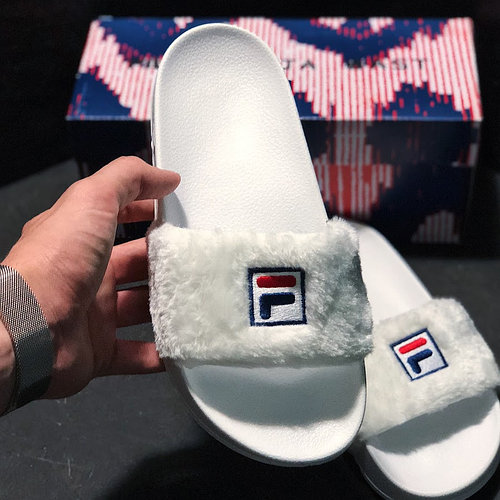 Шлепанцы Женские Baja East x Fila Women's Faux Fur Pool Slide Sandals White