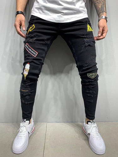 Мужские джинсы,Black+нашивки