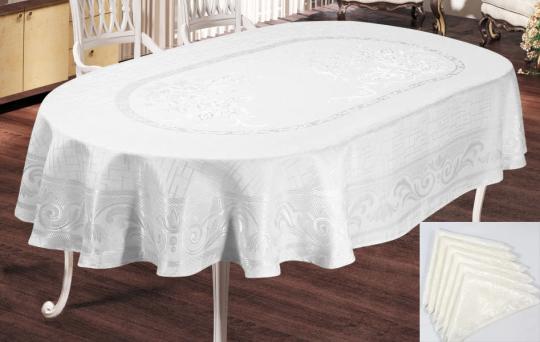 Скатерть Set Sagol тефлон 160x260+8 psc ovale Sgl-003 White