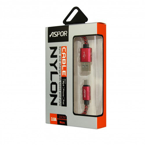 USB кабель Aspor - A162 Type-C 3A/ 0,3м - красный