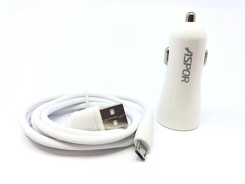АЗП Aspor - A902C micro (2USB/2.4A) + кабель LED білий