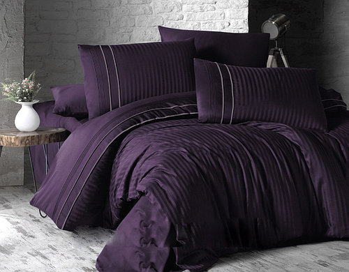 Комплект постельного белья First Choice Satin Stripe Style Mor сатиновый 220-200 см фиолетовый