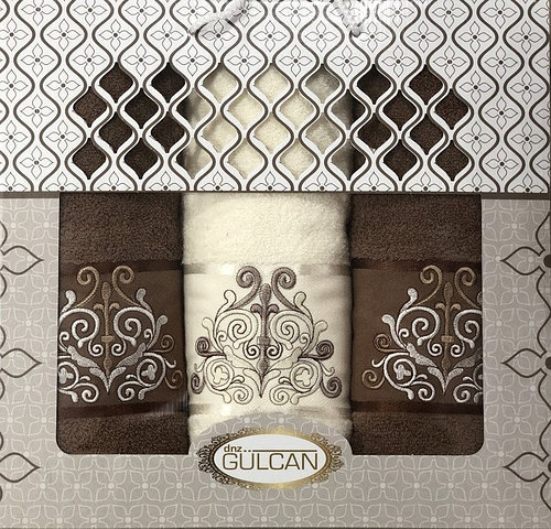 Набор полотенец Gulcan Damask махровые 50-90 см-2 шт,70-140 см-1 шт коричневые