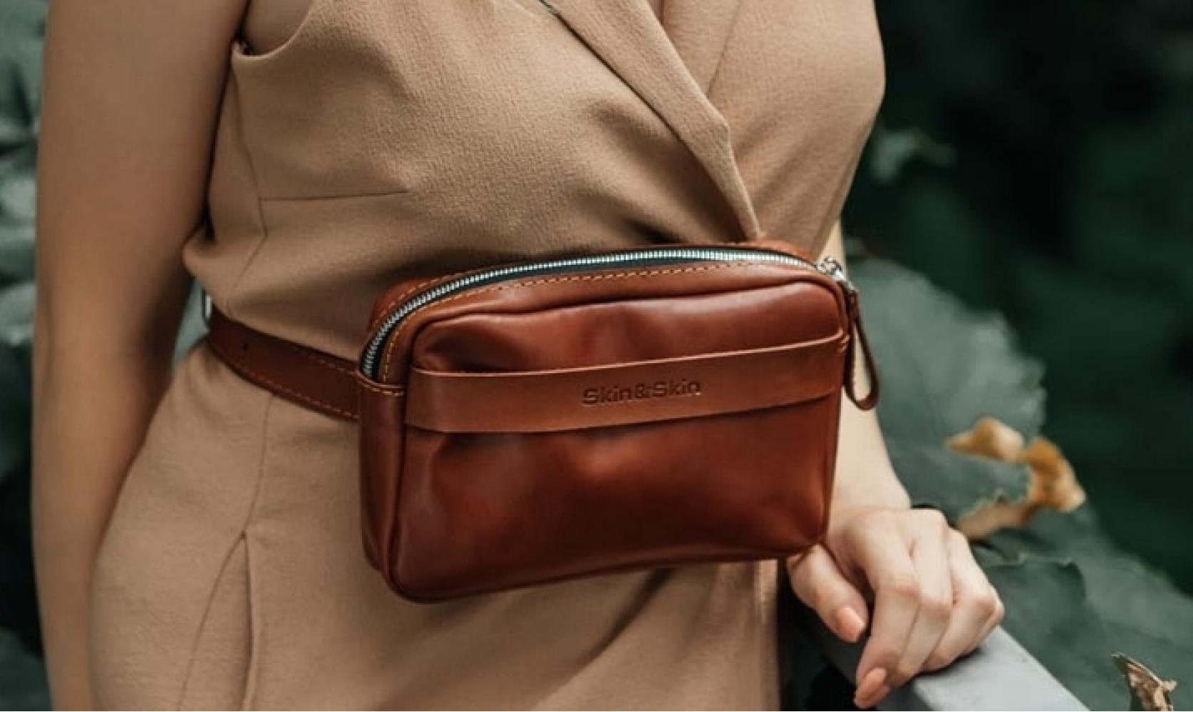 Кожаная поясная сумка Go Bag коньячная