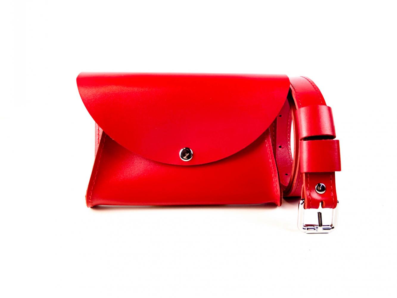 Кожаная поясная сумка Mini bag красная