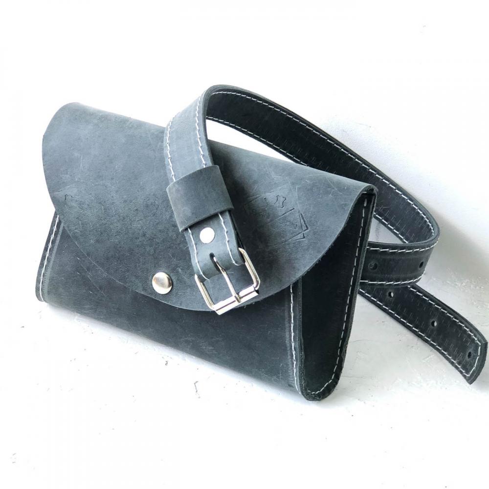 Кожаная поясная сумка Mini Bag серая