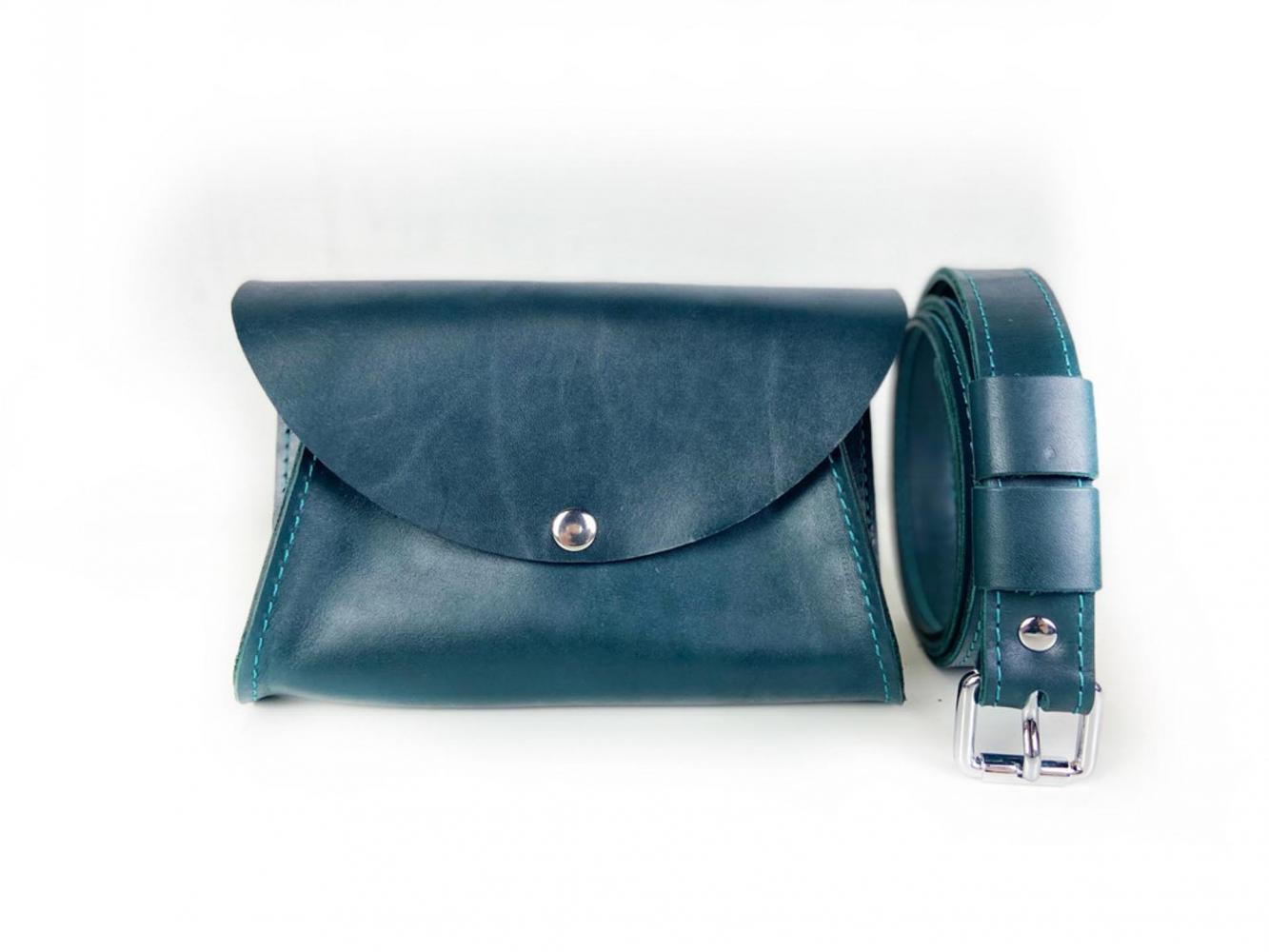 Кожаная поясная сумка Mini Bag зеленая