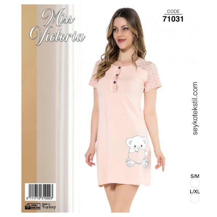 Женская сорочка мишка с сердцем TM Miss Victoria art. 71031