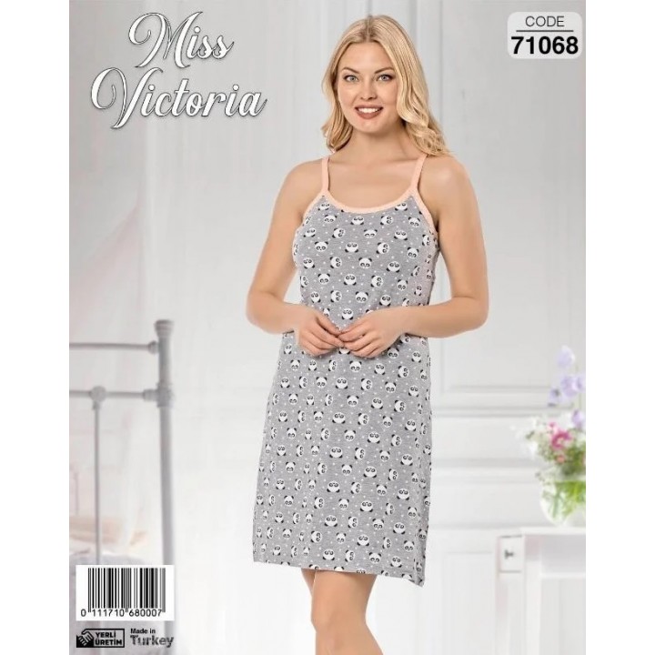 Женская сорочка серая на узких бретелях принт панда TM Miss Victoria art. 71068