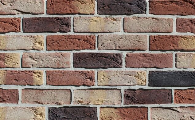 Фасадная плитка Loft Brick Бостон 10 темно-красный со светлыми и темными вставками 210x65 мм