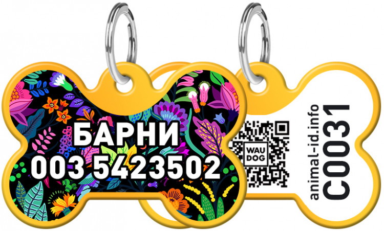 Адресник WAUDOG Smart ID с рисунком "Вошебные цветы" 30x20 мм Золотой Золотой (0631-0089-17)