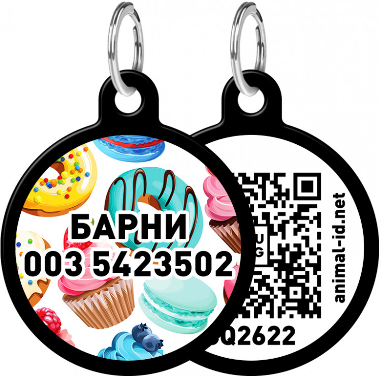 Адресник WAUDOG Smart ID с рисунком "Пончики" 30 мм Черный Черный (0630-0070-01)