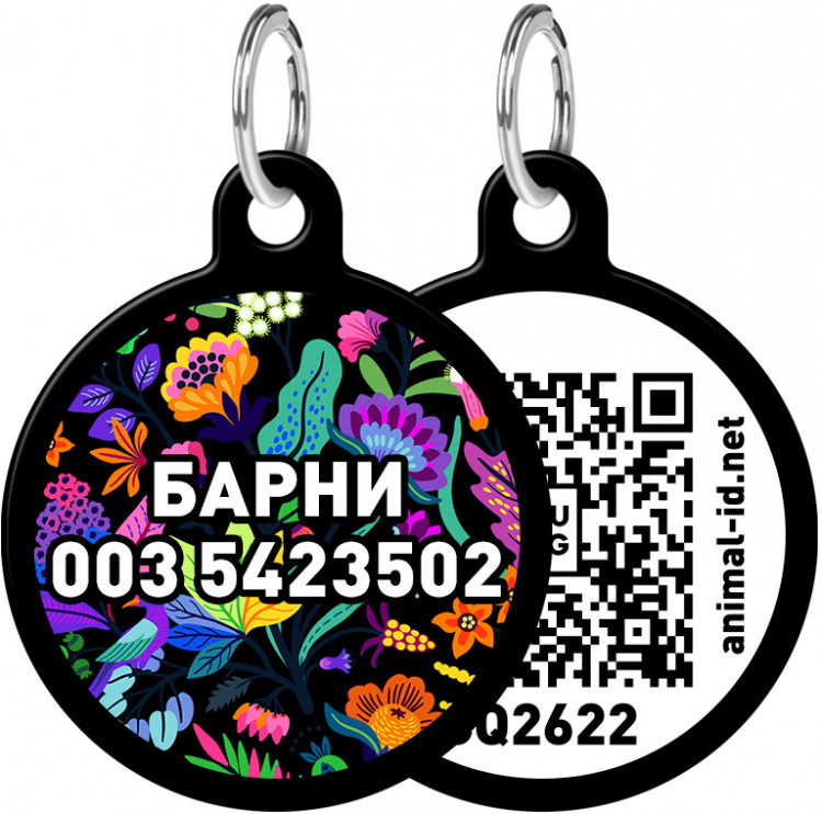 Адресник WAUDOG Smart ID с рисунком "Волшебные цветы" 30 мм Черный Черный (0630-0089-01)