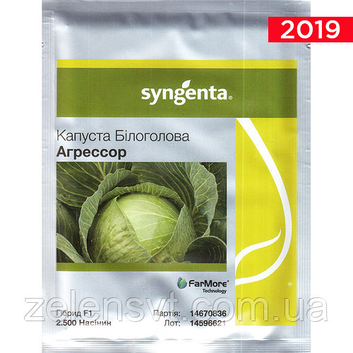 Насіння капусти "Агресор" F1 (2500 насіння) від Syngenta, фракція 2,0-2,25 мм. Схожість - 95%.