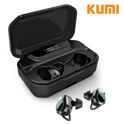Беспроводные Bluetooth наушники KUMI T3S Black Блютуз 5 LED дисплей влагозащищенные гарнитура с зарядкой