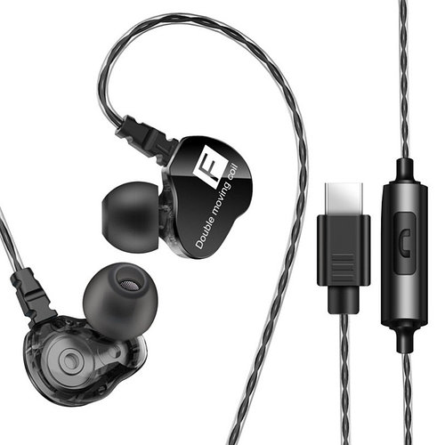 Гарнитура проводная FONGE F4 Black Type-C спортивные наушники для тренировок музыки с усиленным басом